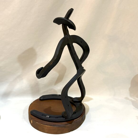 St. Croix Forge Horeshoe Art Cowboy Sculpture Wood Base 10" - Picture 5 of 10